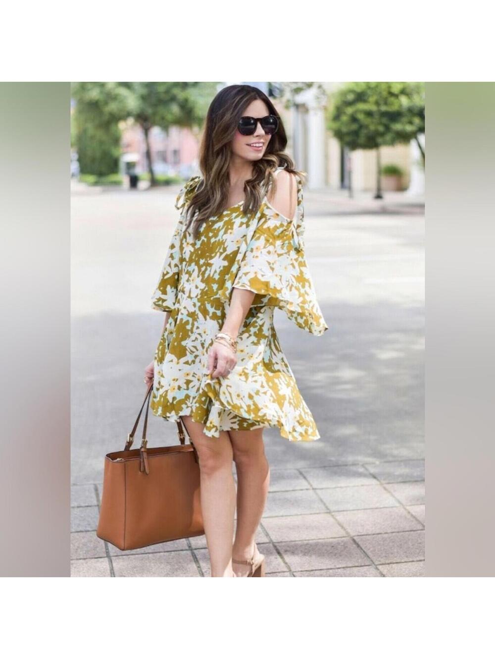 {SOLD} Free People FP One Green Floral “Lucina” Cold Shoulder Boho Mini Dress S - Picture 3 of 9